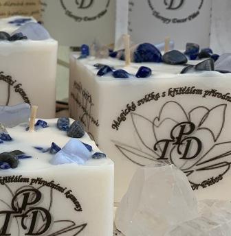 Křišťálová magická svíčka MODRÝ KŘIŠŤÁL 200g