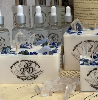 Křišťálová magická svíčka MODRÝ KŘIŠŤÁL 315g