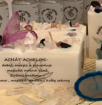 Achátová svíčka s křišťály ACHELOIS 315g