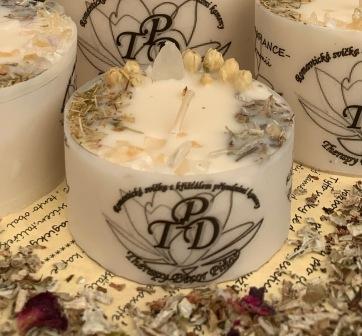 Romantická svíčka s křišťály JASMÍNOVÁ ROMANCE 130g