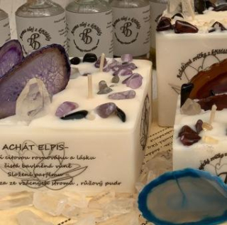 Achátová svíčka s křišťály ELPIS 315g