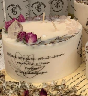 Romantická svíčka s křišťály RŮŽOVÁ ROMANCE  315g