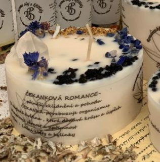 Romantická svíčka s křišťály ČEKANKOVÁ ROMANCE  315g