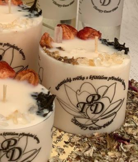 Ovocná svíčka s křišťály JAHODOVÁ ROMANCE  200g